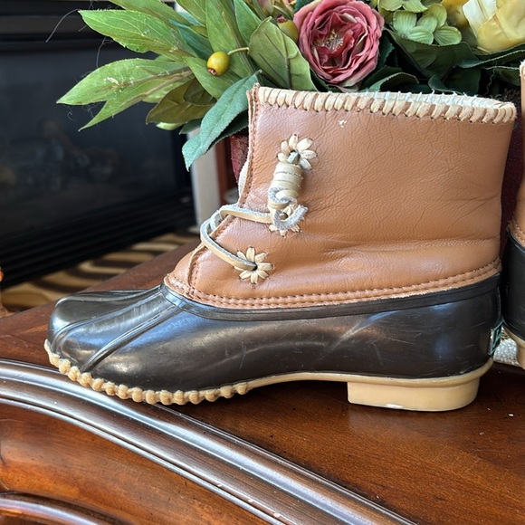 Jack Rogers Chloe Duck Classic Rain Boots Lace Up Leather Rubber Waterproof - Picture 11 of 15